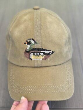 Anthropologie Needlepoint Duck Decoy Waxed Canvas Baseball Cap Khaki Sold Out